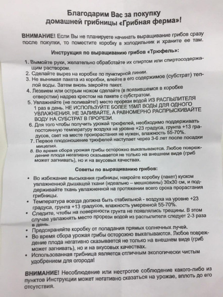 Домашняя грибница в Москве